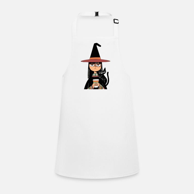Grumpy Witch with Coffee and Black Cat – Halloween Schürze für Kinder