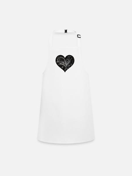 Coeur noir - Tablier Enfant - blanc - Devant