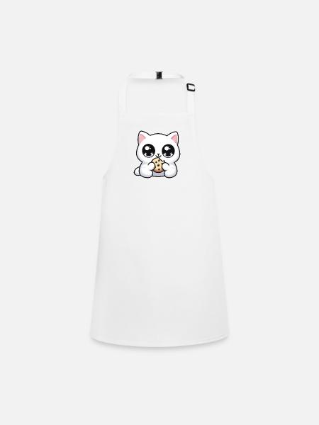 Chat kawaii mignon avec biscuit Cadeaux mignons - Tablier Enfant - blanc
