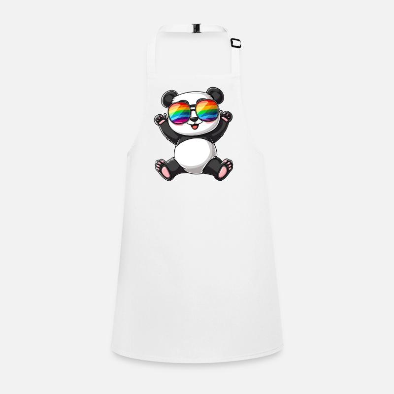 Panda Cartoon mit einer Pride Rainbow Brille. Schürze für Kinder