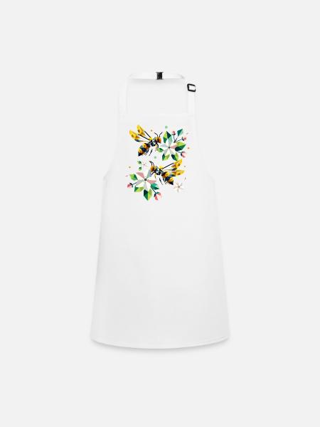 Des abeilles et des pommiers en fleurs aux couleurs harmonieuses - Tablier Enfant - blanc - Devant