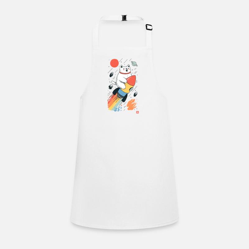 Cat on rocket in colorful space Children's Apron