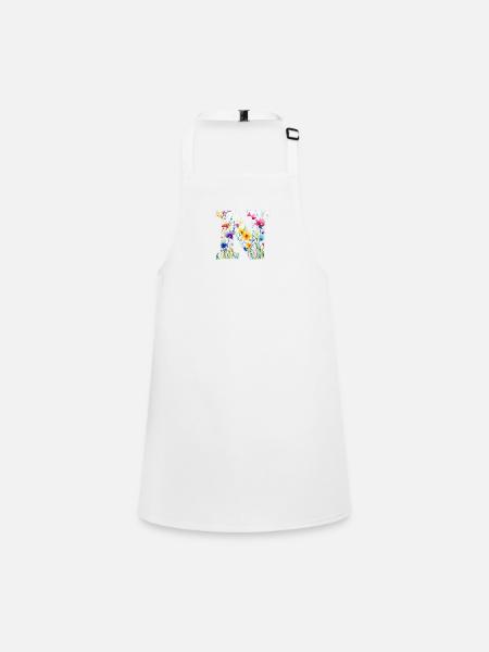 Buchstabe N, Monogramm, Blumenmuster - Schürze für Kinder - Weiß