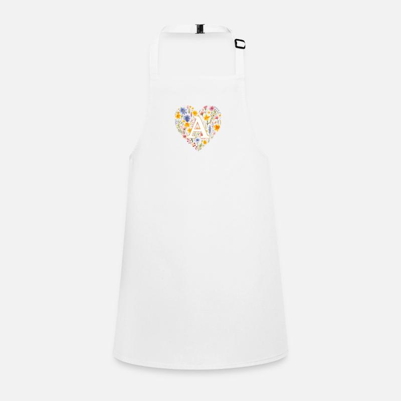 Lettre A, monogramme, fleurs de coeur - Tablier Enfant - blanc