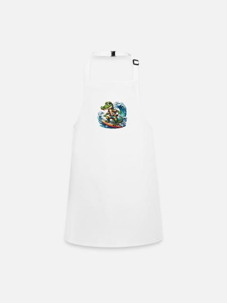Crocodile on surfboard funny surfing crocodile - Children's Apron - white - Front