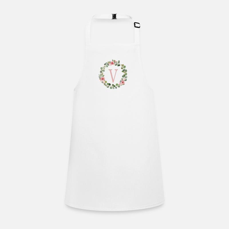 V Monogram Eucalyptus Rose Wreath Children's Apron
