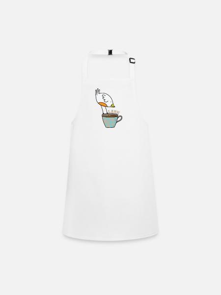 Lark sleep type early riser bird with coffee - Children's Apron - white - Front