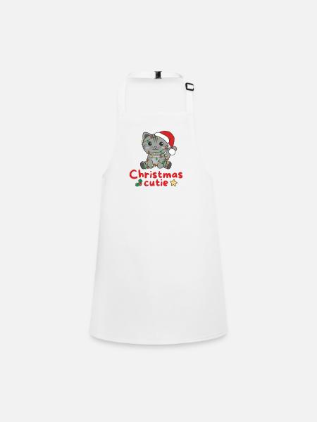 Katze Weihnachten Katzen Christmas Cutie - Schürze für Kinder - Weiß - Vorne