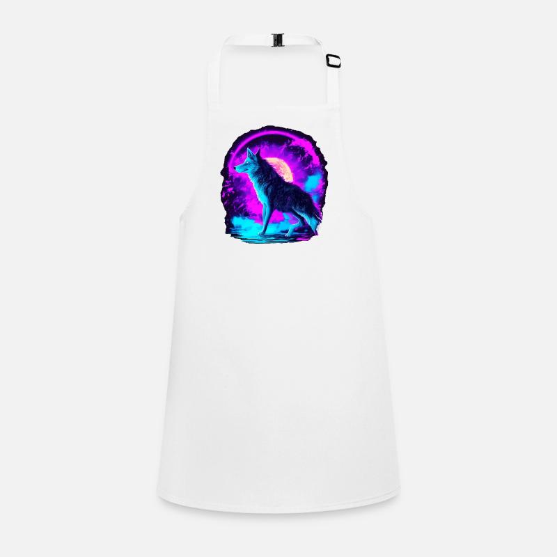 Wolf Neon Illustration Synthwave Art Tablier Enfant