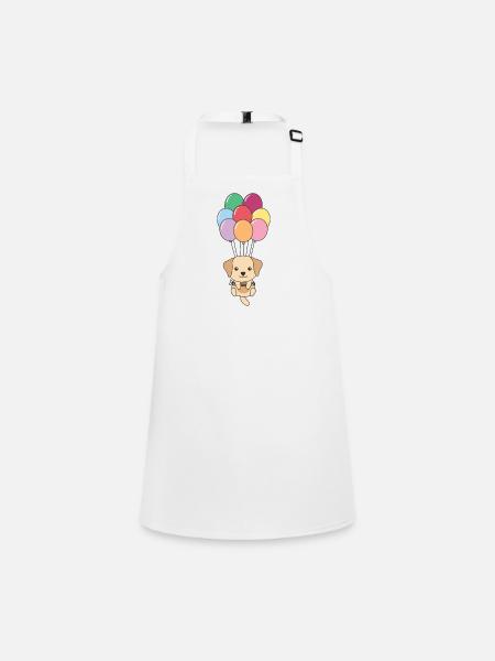Labrador flies upwards with colorful balloons - Children's Apron - white - Front