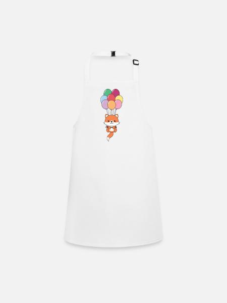 Fox flies upwards with colorful balloons - Children's Apron - white - Front