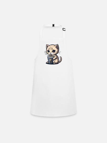 Kawaii Kätzchen essen Ramen - Schürze für Kinder - Weiß