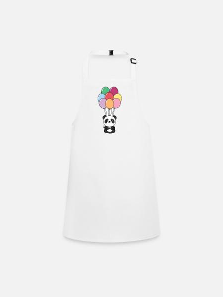 Panda flies upwards with colorful balloons - Children's Apron - white - Front