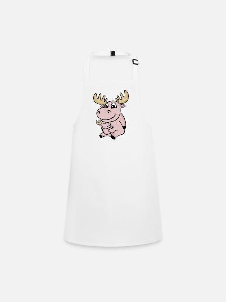 Moose family - Moose with baby - Children's Apron - white - Front