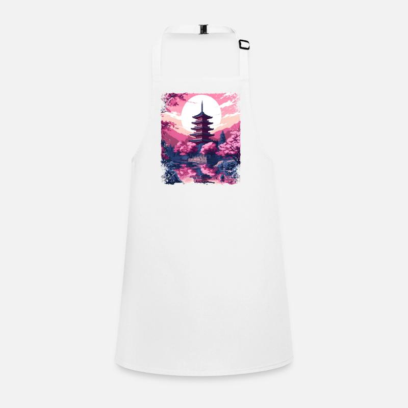 Cherry Blossom Sakura Tree in a Vaporwave Temple Children's Apron