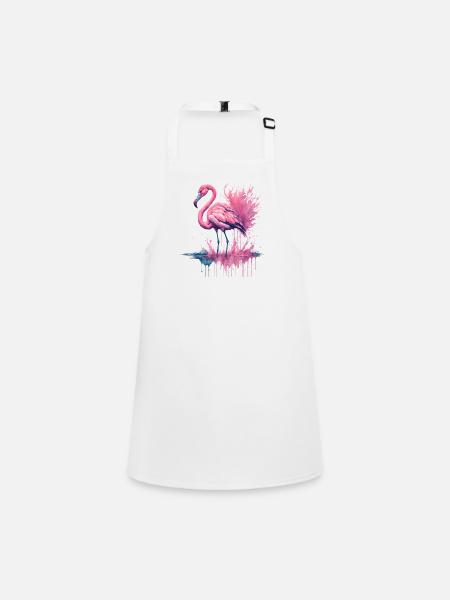 Vibrant Watercolor Flamingo Standing in a water - Children's Apron - white - Front