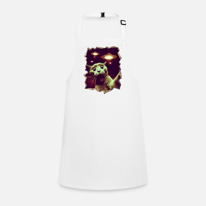 Funny Cut Out 3D Cat Selfie UFO Behind Children's Apron