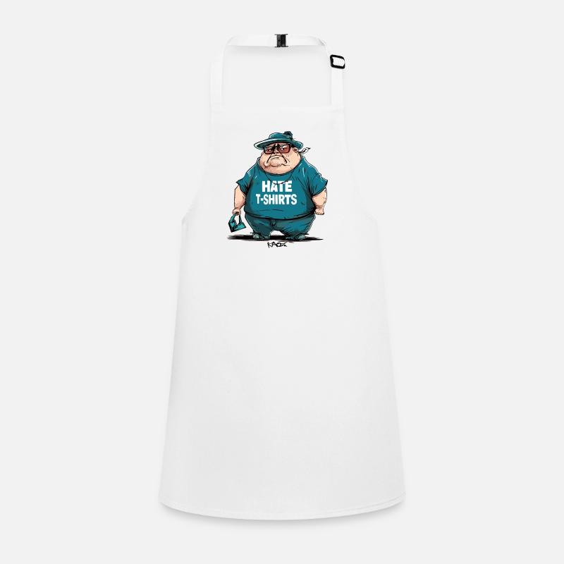 Sarcasm, big guy says, "I hate t-shirts" Children's Apron