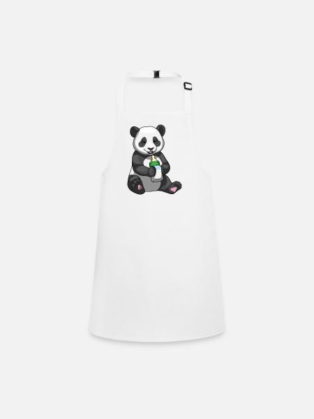 Panda Baby Milk Bottle - Children's Apron - white - Front