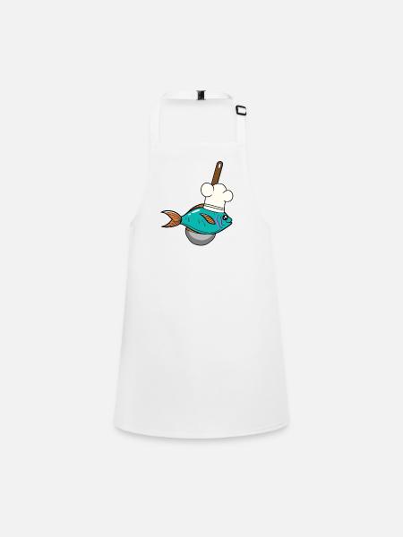 Poisson Poisson Chef Chapeau De Soupe Louche - Tablier Enfant - blanc - Devant