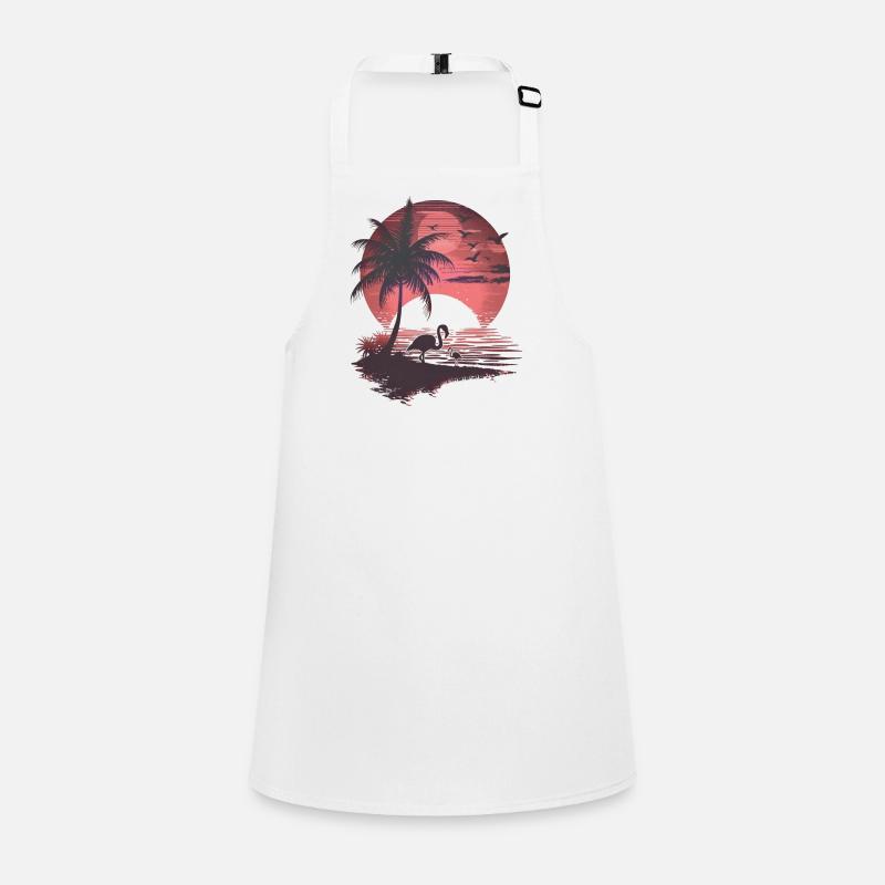 Flamingo Illustration Beach Sea Palm Trees Children's Apron