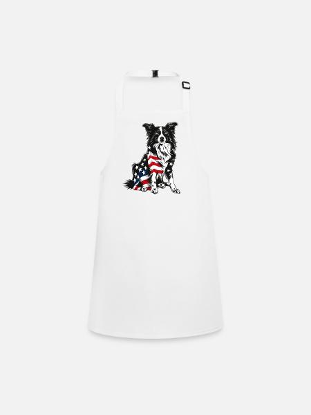 Border Collie Dog 4 juillet Drapeau américain Cadeaux - Tablier Enfant - blanc - Devant