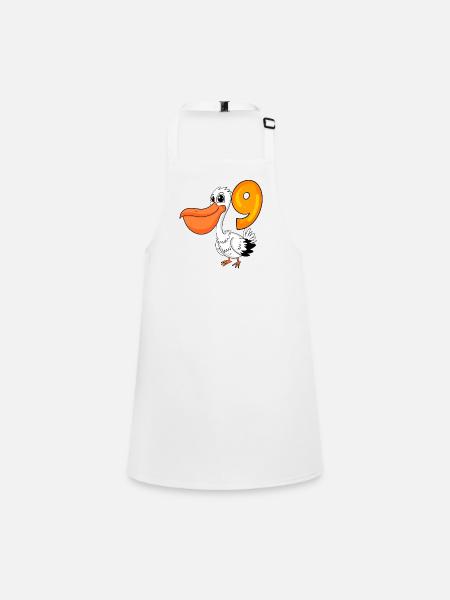 9ème anniversaire motif pélican - neuf ans - Tablier Enfant - blanc - Devant