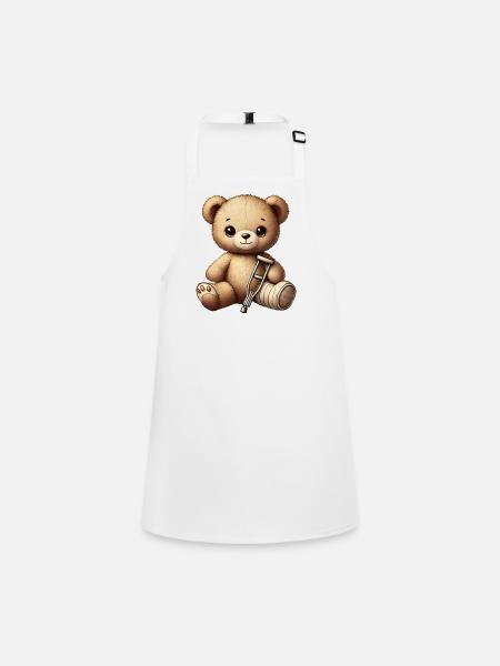 Teddy comme pansement de consolation - jouet câlin avec une jambe en plâtre - Tablier Enfant - blanc - Devant