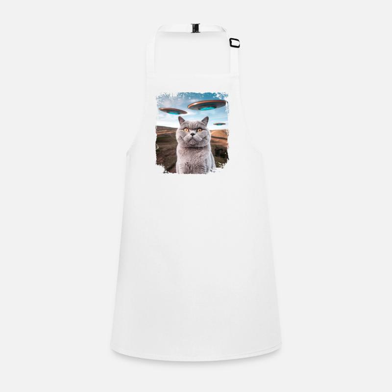 Funny British Shorthair Cat selfie with Alien UFOs Children's Apron