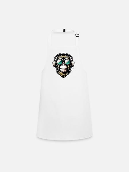 Tiermotiv- T-Shirt- Design- Affe mit Kopfhörern - Schürze für Kinder - Weiß
