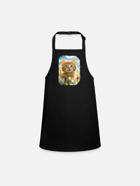 Blütenzauber mit rotem Kätzchen - Schürze für Kinder - Schwarz - Vorne