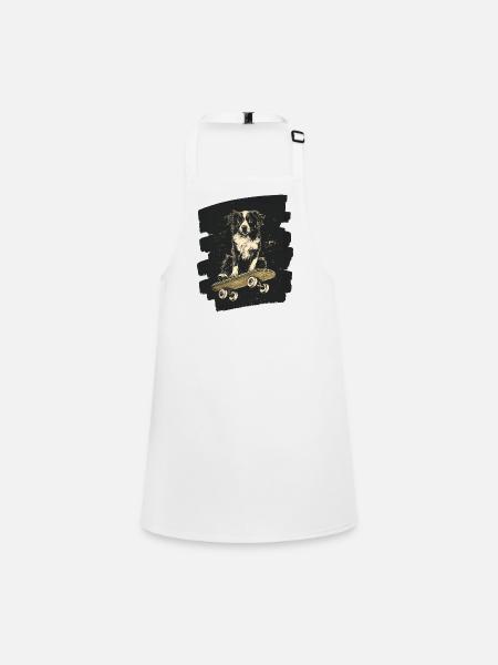 Boarder Collie Dog on Skateboard - Children's Apron - white - Front