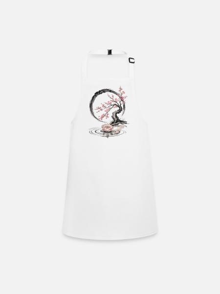 Zen Bonsai with Lotus and Cherry Blossom - Children's Apron - white - Front