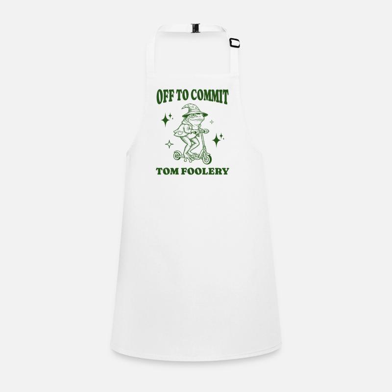 Off To Commit Tom Foolery Funny Frog Illustration Children's Apron