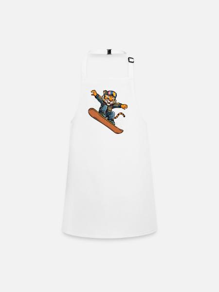 Tiger Snowboarder Sprung - Schürze für Kinder - Weiß