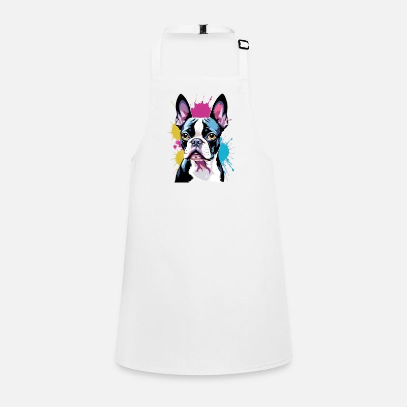 Bunter Boston Terrier Kunstporträt Schürze für Kinder
