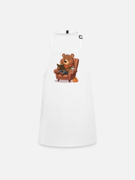 Reading bear in autumn armchair - Children's Apron - white - Front