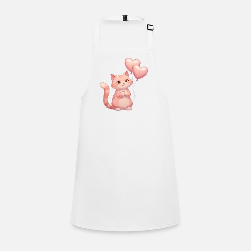 Pink cat with heart balloons Children's Apron