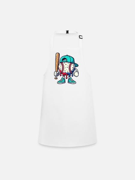 Schmelzendes Baseball-Maskottchen mit Schläger - Schürze für Kinder - Weiß - Vorne