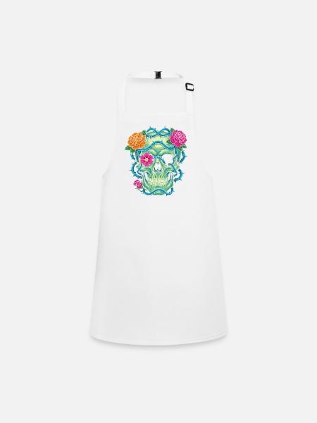 Crâne Floral - skull art - Tablier Enfant - blanc - Devant