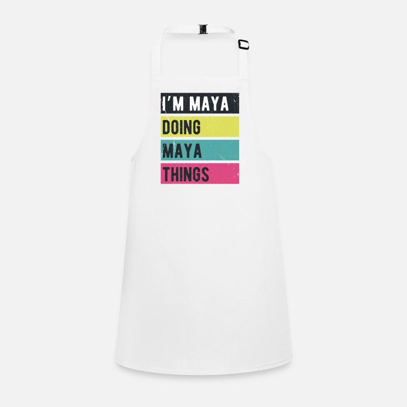 Ich bin Maya und mache Maya-Dinge Retro-Farben Schürze für Kinder