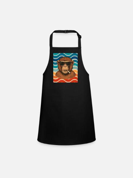 Wave Chimp with Sunglasses - Children's Apron - black - Front