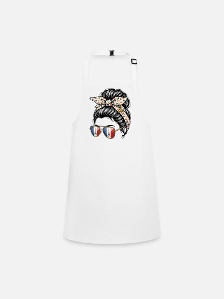 Girl Bun Disheveled France Eiffel Tower - Children's Apron - white - Front