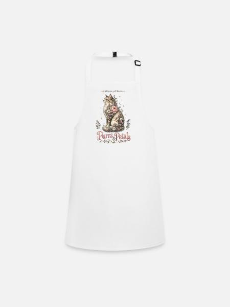 Ronronnements & Pétales – Chat aux Fleurs Romantique - Tablier Enfant - blanc - Devant