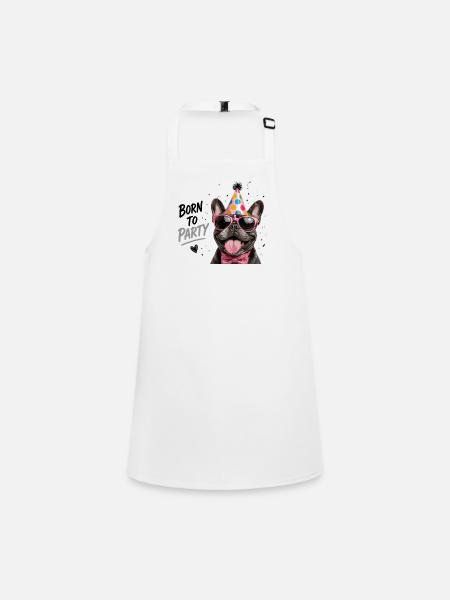 Born To Party French Bulldog Party Dog - Children's Apron - white - Front