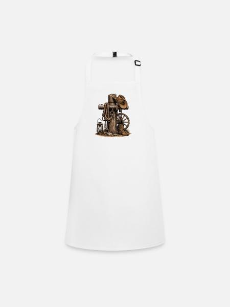 Western Rustic Post, Lasso and Hat - Children's Apron - white - Front