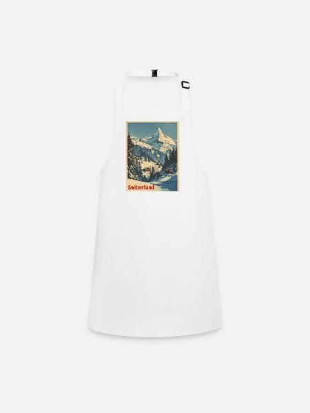 Switzerland Matterhorn Landscape Vintage Illustration - Children's Apron - white - Front