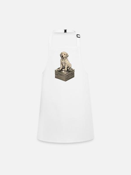 Funny Dog Sitting on Retro Music Records - Children's Apron - white - Front