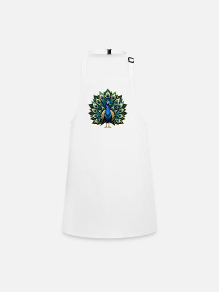 Geometric peacock with gold accents - Children's Apron - white - Front