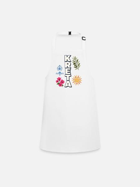 Crete Holidays with Sun, Olive Branch & Blossoms - Children's Apron - white - Front